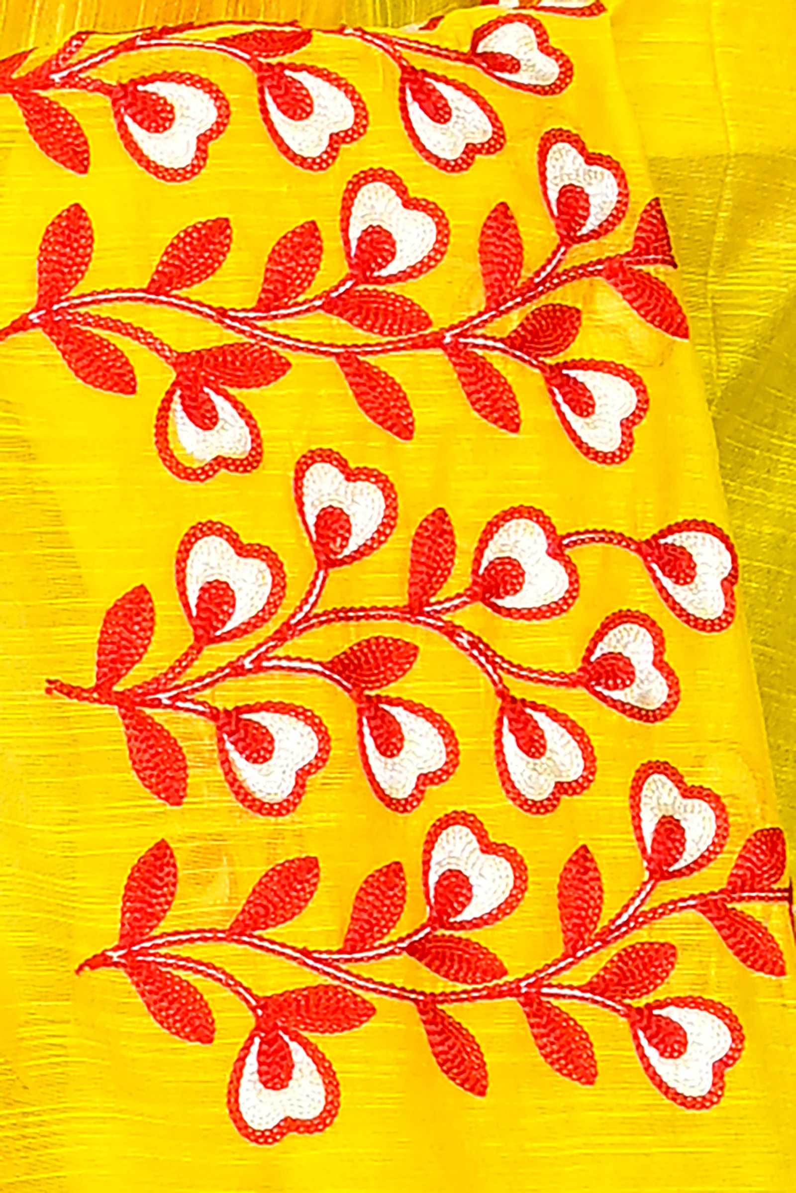 Yellow Cotton Blended Paroni Embroidery Handloom saree (497)